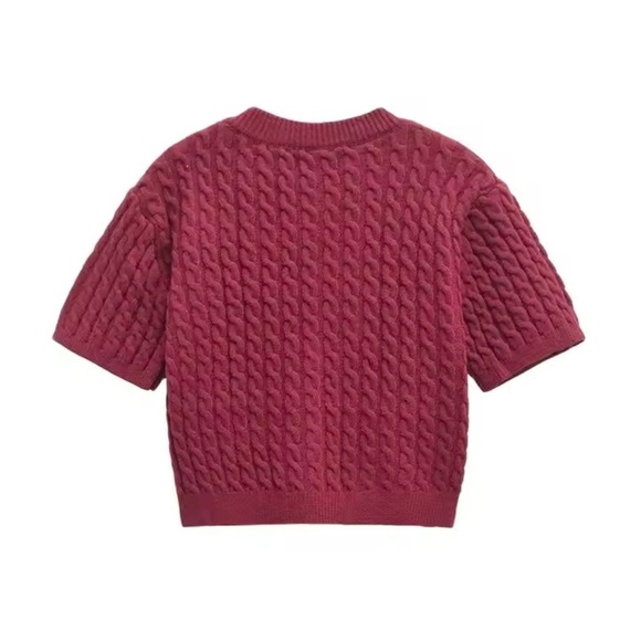 Red Cable Knit Cardigan - Picture 5 of 5